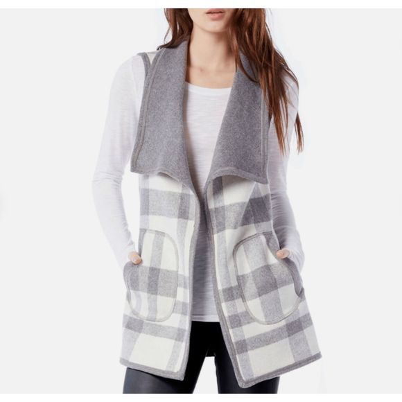 Michael Stars Reversible Plaid Vest, Gray, One Size - Picture 1 of 7